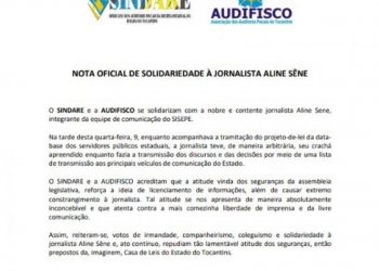 NOTA OFICIAL DE SOLIDARIEDADE Ã? JORNALISTA ALINE SÃ?NE