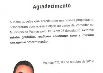 AGRADECIMENTO VEREADOR ELEITO PASTOR JOÃ?O CAMPOS