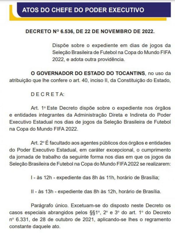 Decreto Municipal: Horários em dias de jogos da Copa do Mundo FIFA 2022 -  Prefeitura Municipal de General Carneiro