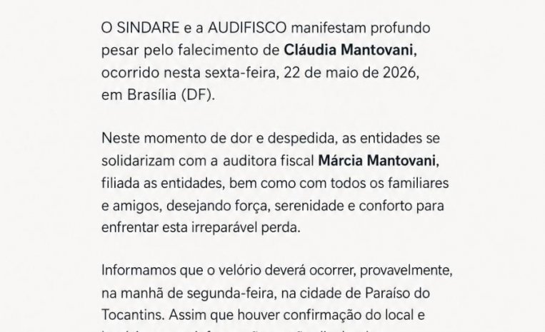 NOTA DE PESAR - Claudia Mantovani